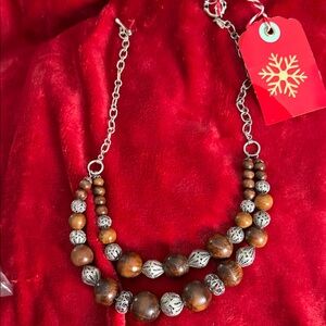 Elegant Brown and Silver Beaded Necklace